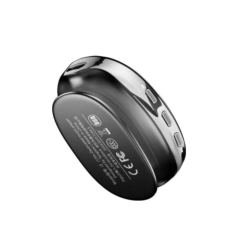 Blue Bluetooth MP4 music player with OLED screen showing music playback interface