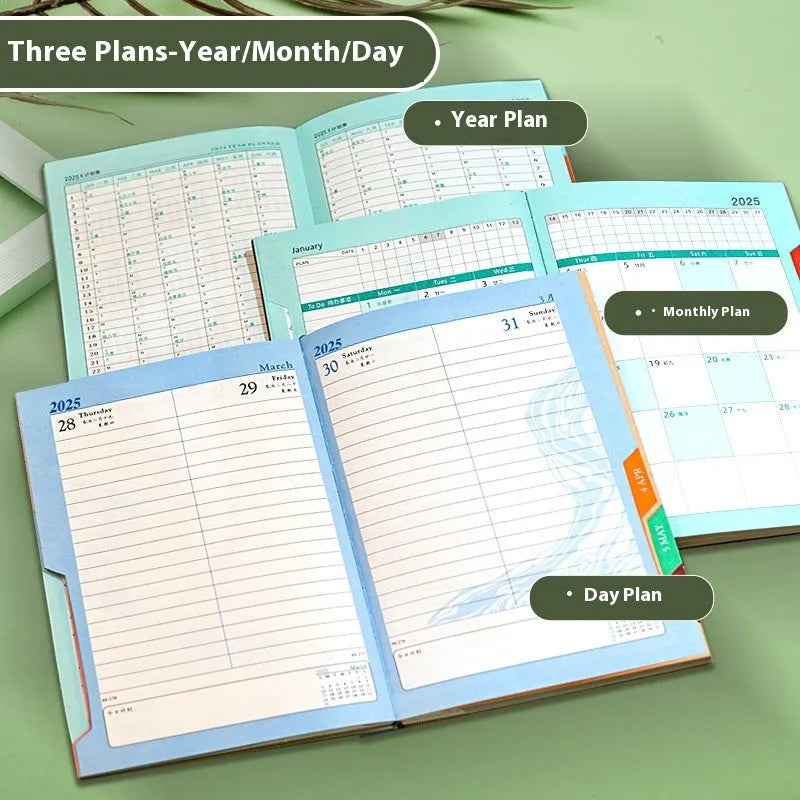 A4 notepad with striped PU leather cover open to show 80g wood-free paper pages