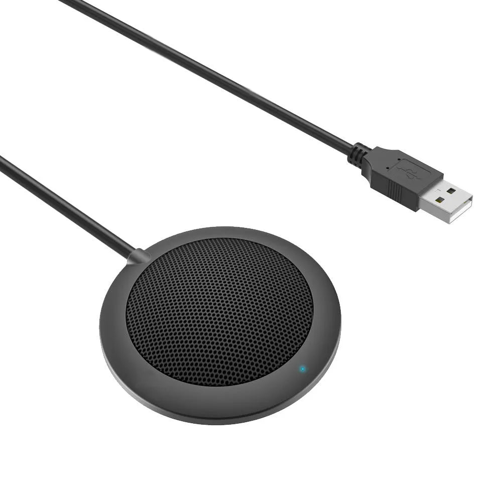 Black USB omnidirectional microphone with metal mesh cover and zinc alloy shell for desktop computers