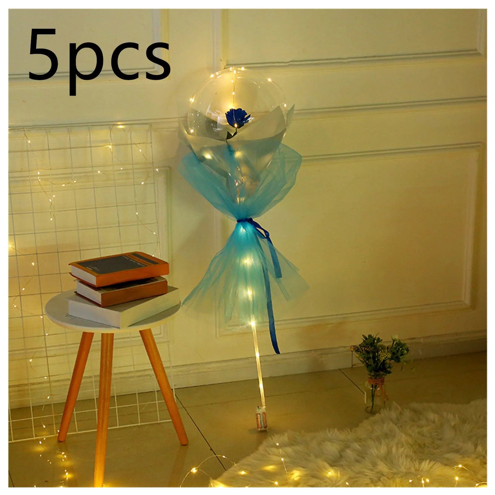 Transparent bobo ball LED luminous balloon rose bouquet with artificial flowers for DIY decoration