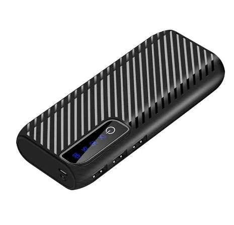 20000mAh mini power bank showing dual USB ports and compact 142mm length design