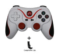 Black X3 wireless Bluetooth Android game controller with phone clip attached to smartphone