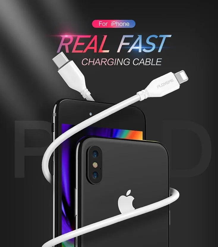 White USB-C to Lightning charging cable with 2m length for iPhone and iPad