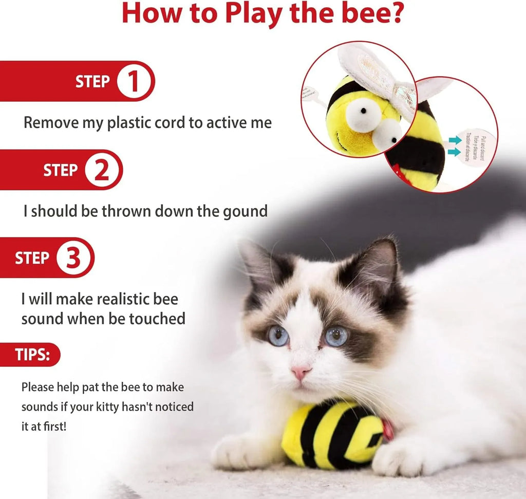 Yellow bee-shaped electronic cat toy with motion-activated squeaker for interactive play