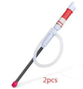 Blue and red manual siphon transfer pump for fuel, oil, and chemical liquids.