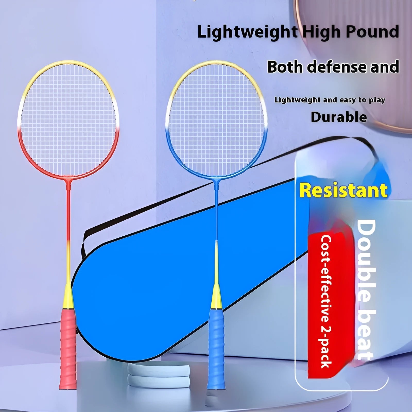 Blue and red ultra-light alloy split badminton racket pair set for casual play