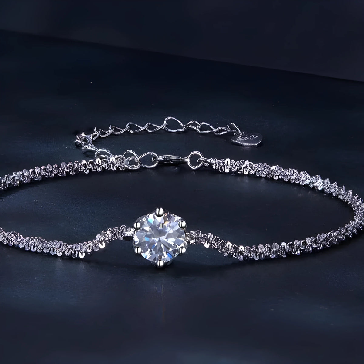 925 silver bracelet with round 1 Karat stone in six-claw setting, electroplated finish, simple style
