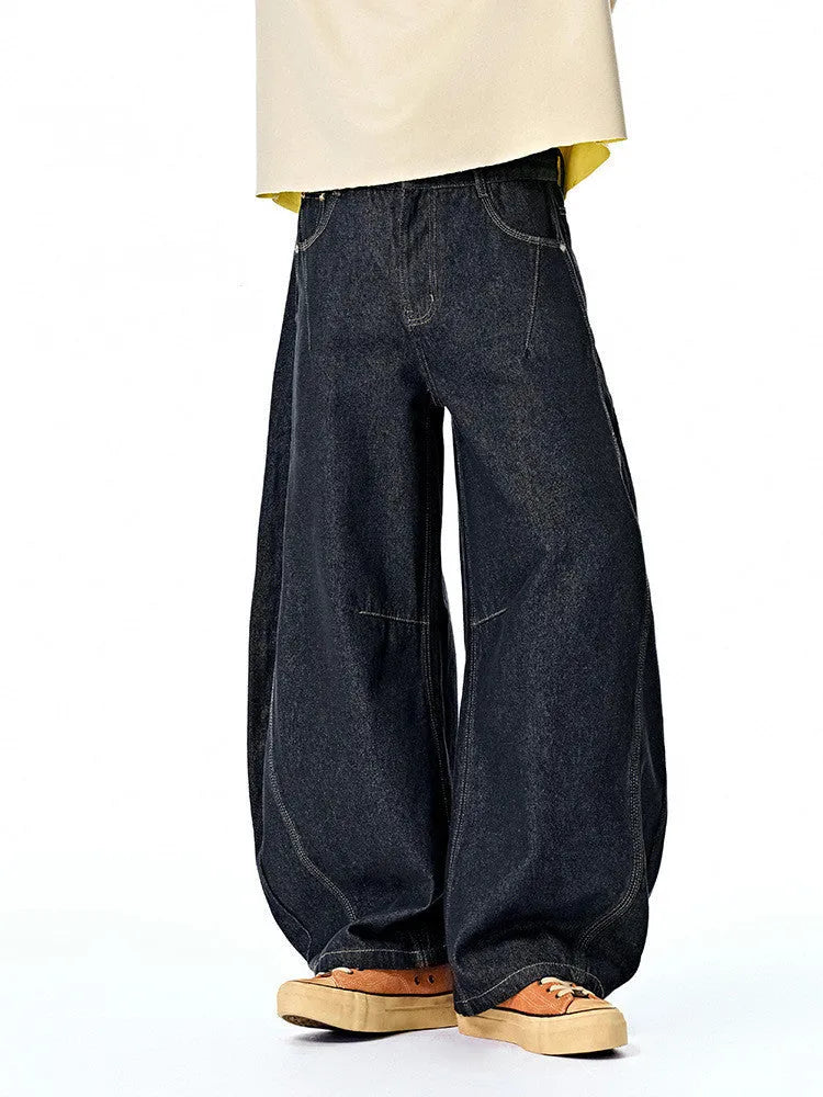 Men's original cow colour wide-leg denim trousers with mid waist for leisure wear