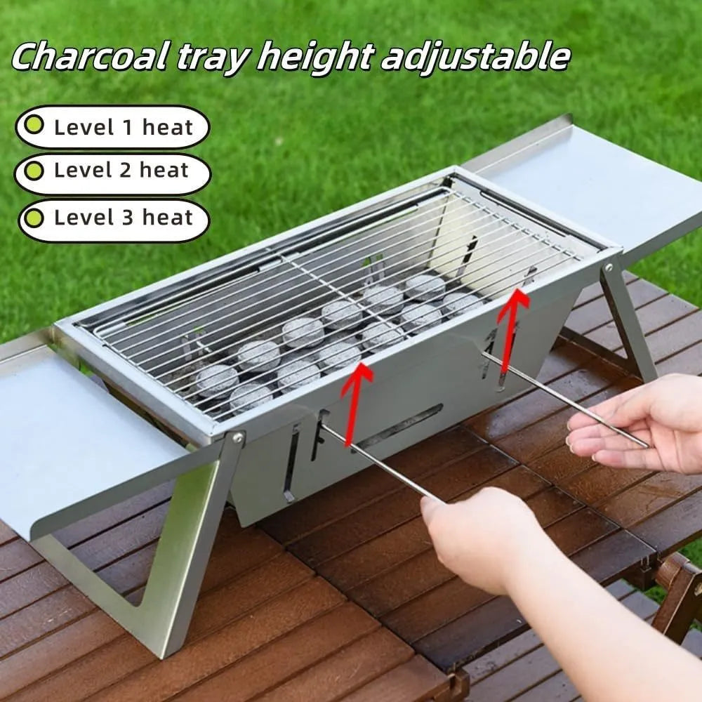 Small foldable portable charcoal grill with iron construction for outdoor barbecues