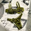 Women's green floral print swimsuit with briefs style and high elasticity design