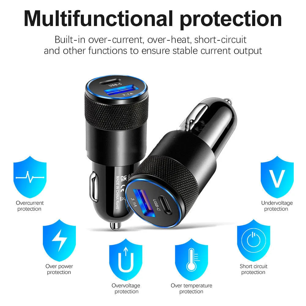 Aluminium alloy car phone charger with compact 2.5 by 6 cm dimensions