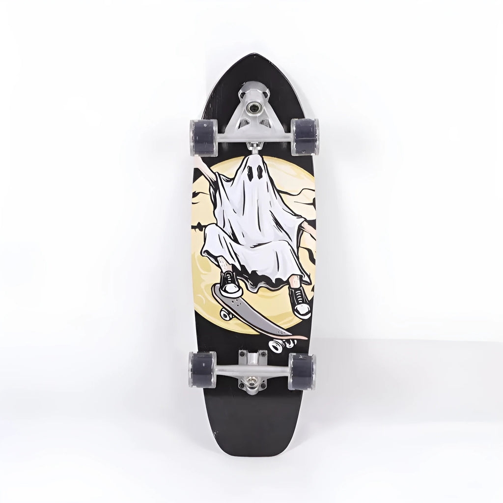 White wooden longboard skateboard with a 31-inch maple deck for street cruising.
