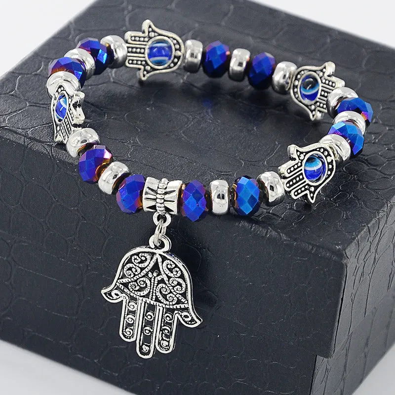 Devil's Eye beaded bracelet in unisex alloy with diamond processing, available in six colours