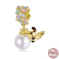 S925 sterling silver gold plated bee pendant with pearl accent, 2.1cm high, 1.4cm wide, 0.45cm aperture
