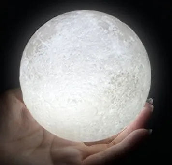Ivory white 12cm 3D print moon lamp on wooden stand with USB cable