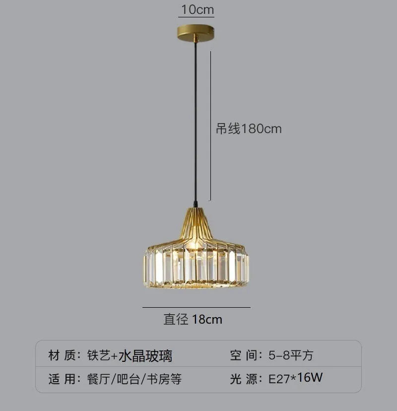 Modern crystal LED droplight ceiling lamp in black or gold with decorative chandelier design