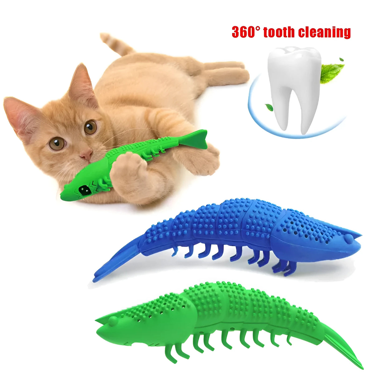 Blue hard rubber catnip toy with dental cleaning texture and bell inside