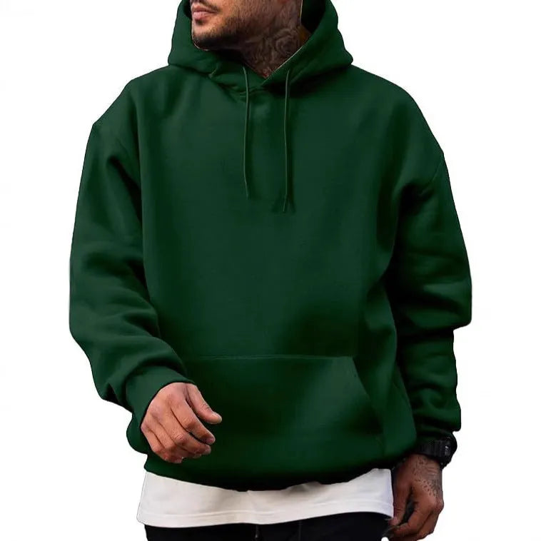 Polyester pullover hoodie with long sleeves available in eight colour options including black and navy blue for spring and autumn casual wear