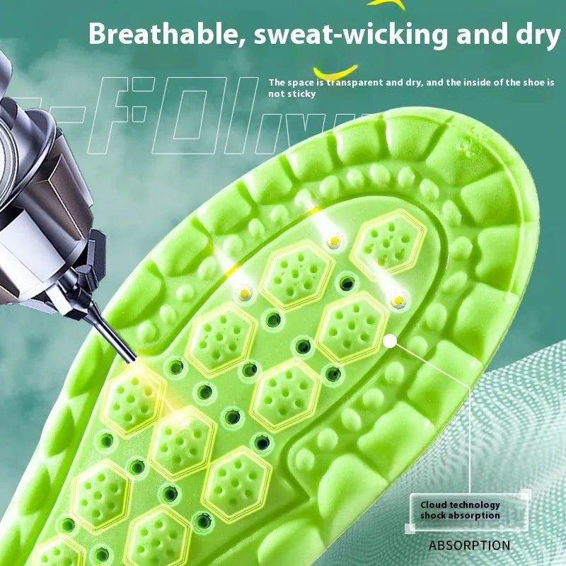 Green PU air cushion sports insoles with argy wormwood infusion on white background