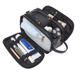 Men's black toiletry travel bag made from Pu material with solid colour design