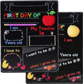 Modern wooden first day of school blackboard sign with dimensions 25.5cm by 30cm.