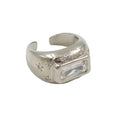 Gold and silver colour copper open ring with rectangular zircon inlay and drop-shaped double ring design