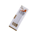 Set of six wooden-handle paint brushes with aluminium ferrules for watercolour and acrylic painting.