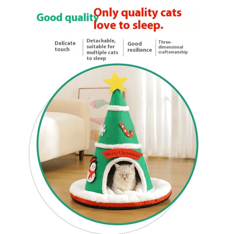 Christmas felt cat nest in cloth, removable pet bed for cats and small dogs, usable in a cage