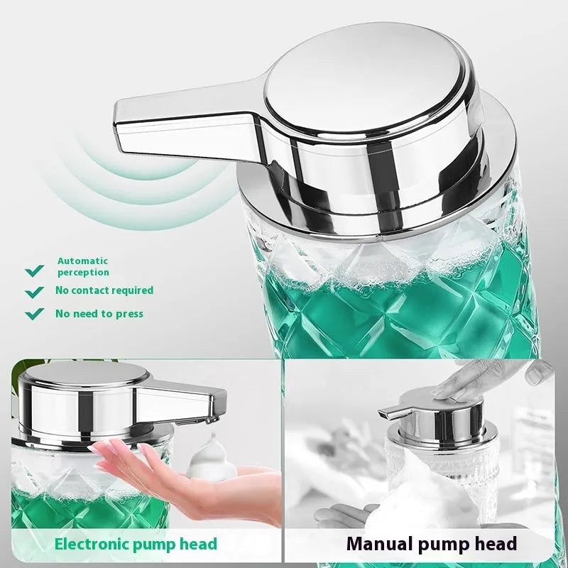 Automatic soap dispenser with silver finish and Type-C charging port