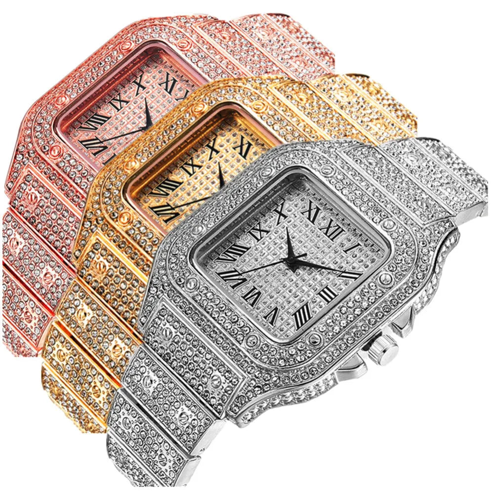 Roman grain graduation quartz watch set with bracelet and necklace in gold, rose gold or silver finish