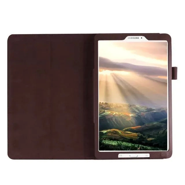 Flat protective case for Samsung T560 T561 9.6 inch tablet with PU leather litchi pattern cover and foldable stand