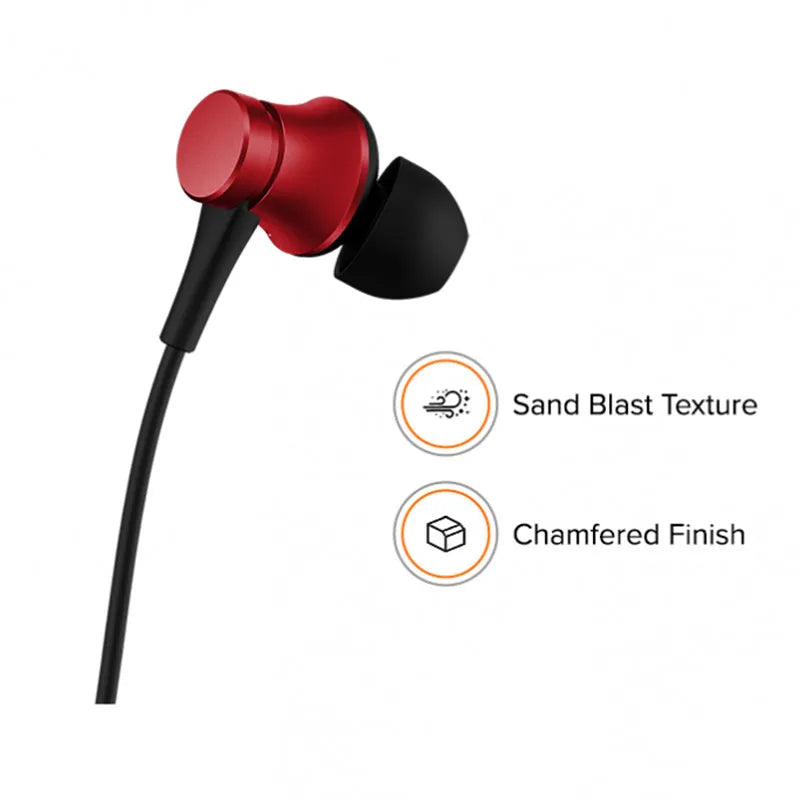 Piston-style in-ear wired headphones with 3.5mm audio jack in black, blue, and red colour options