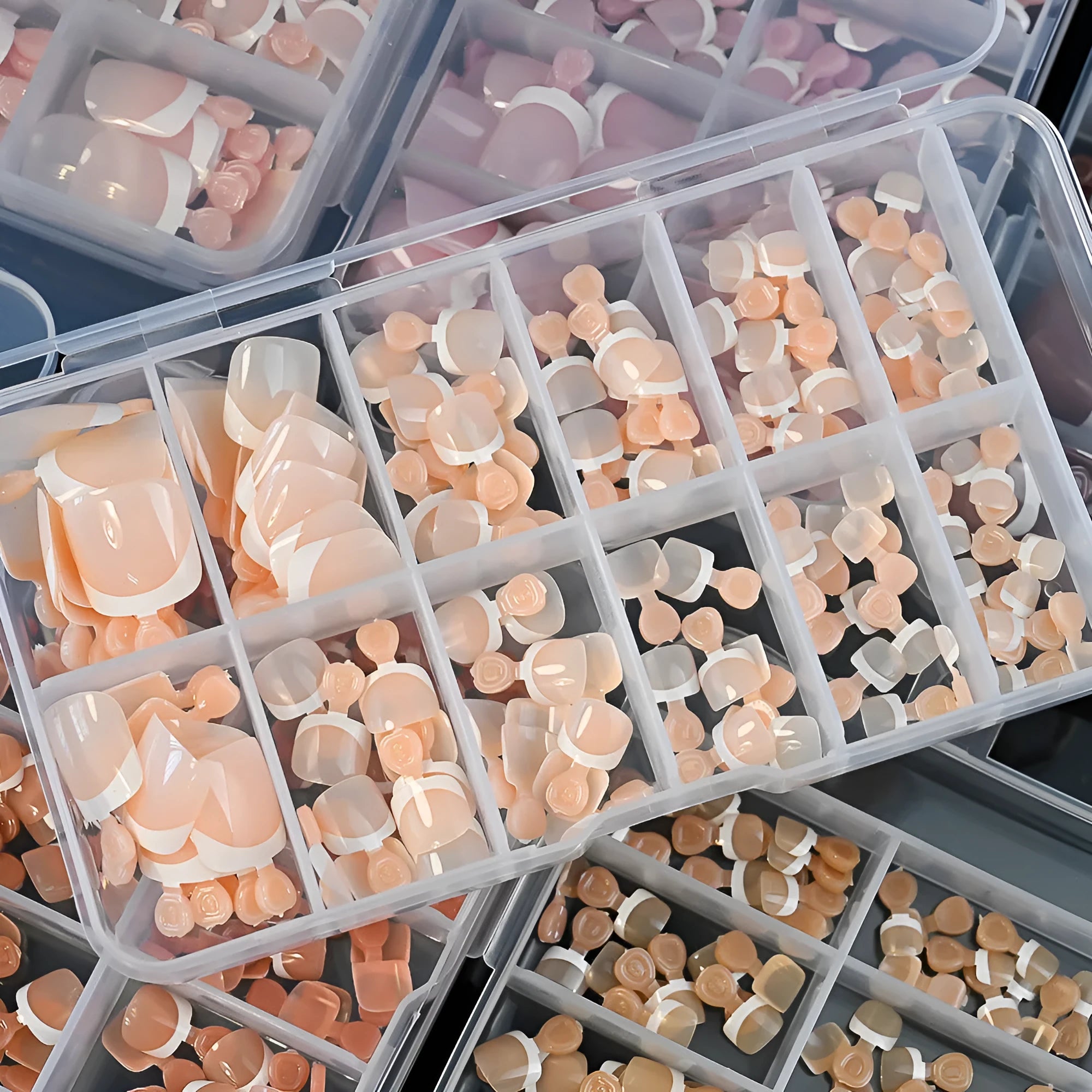 120-piece false toenail set with French white edge and nude base in full square short shape