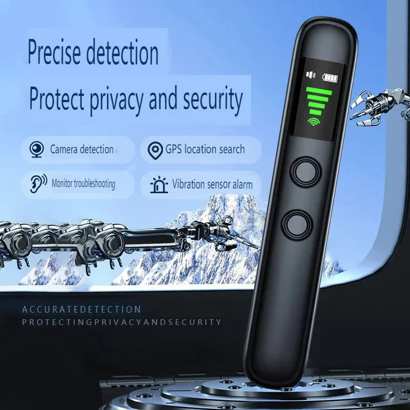 T66 black wireless camera detector with infrared alarm, sound and vibration modes, 5V, Type-C cable
