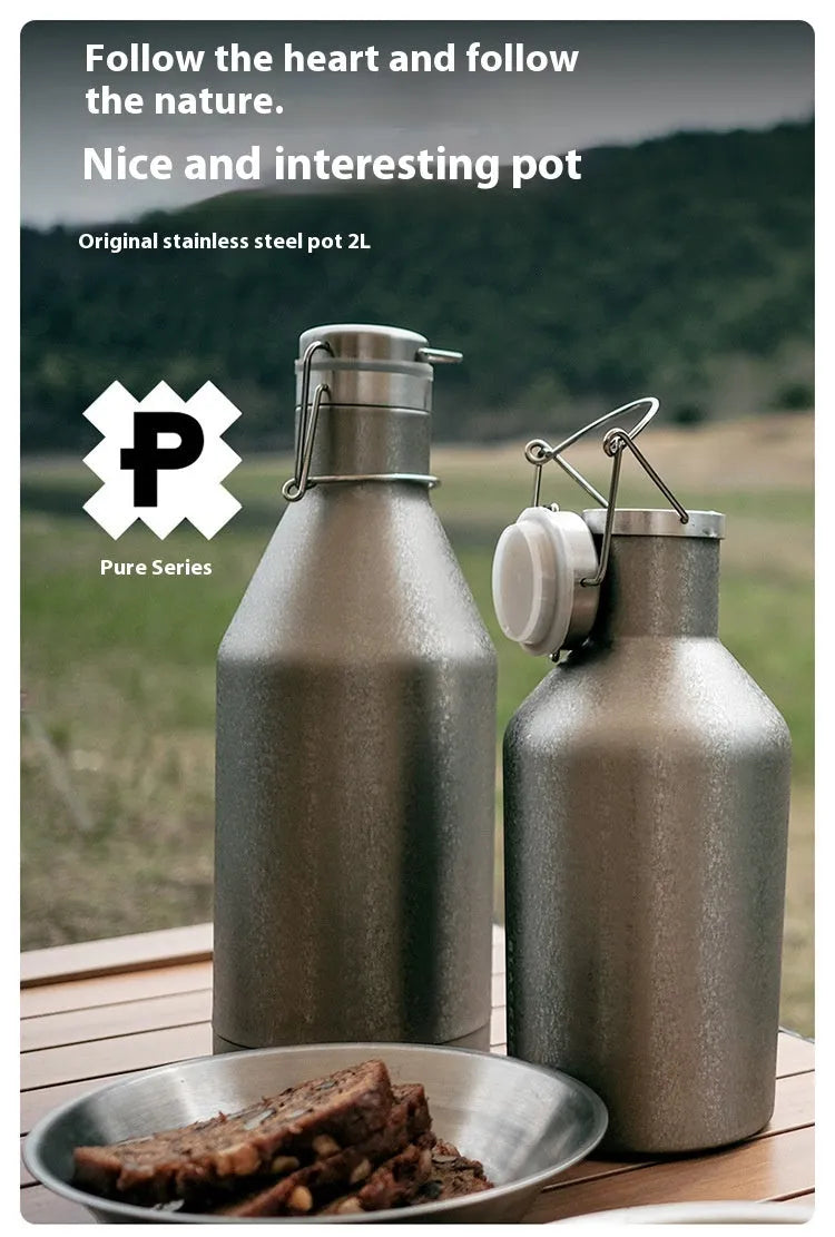 Large capacity outdoor portable stainless steel thermal pot with double layer insulation for camping hiking travel