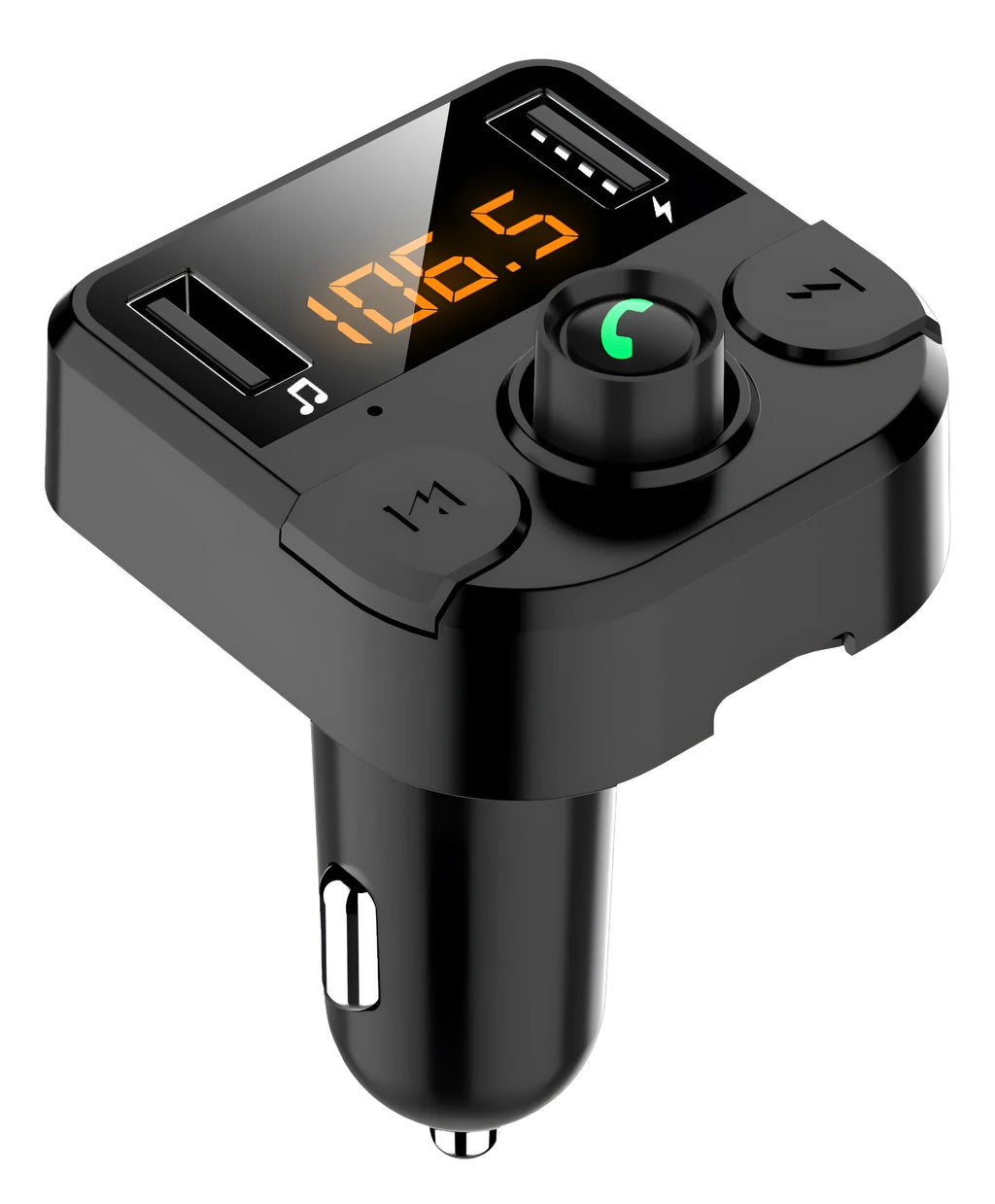 Black car MP3 Bluetooth player with 1.1-inch display for cigarette lighter power connection