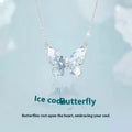 S925 silver necklace with ice rain butterfly pendant on adjustable O-ring chain