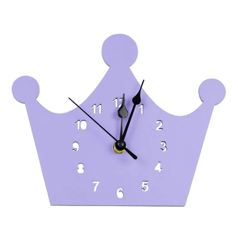 Cartoon wooden wall clock with alien and animal designs in multiple colours