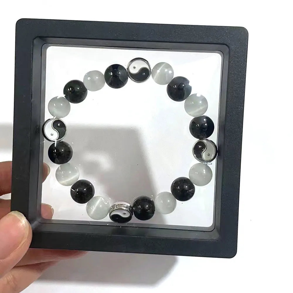 Natural black agate opal Tai Chi bracelet with 10mm beads in Chinese style for men and women