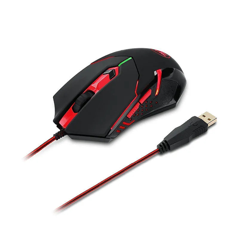 Black and red USB wired optical gaming mouse with ergonomic design and 1.8 metre cable