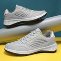 Men's low-top striped sneakers in black and gray, synthetic PU upper, mesh lining, thick rubber sole