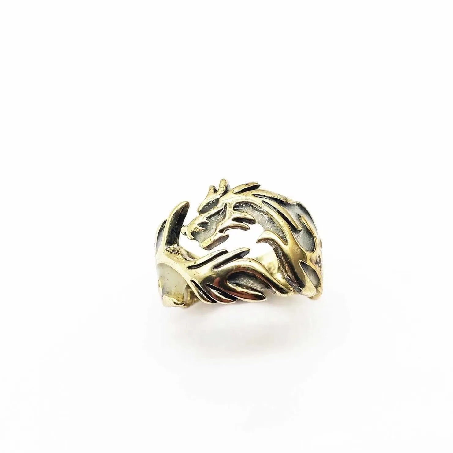 Adjustable Chinese dragon ring in antique silver blue and green colour with luminous pattern