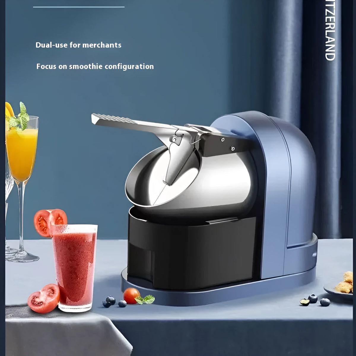 Automatic household small ice crusher, 250W metal body, luxury three knives, blue or red, UK plug