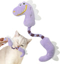 Set of four plush cat toys in pink, purple and yellow colours measuring 23cm long