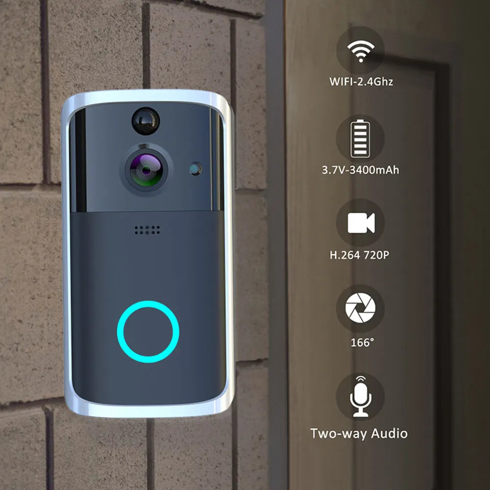 WiFi video doorbell camera, 7.5cm x 3.3cm x 14.4cm, 32GB TF card, PCB, Black or Silver colour option