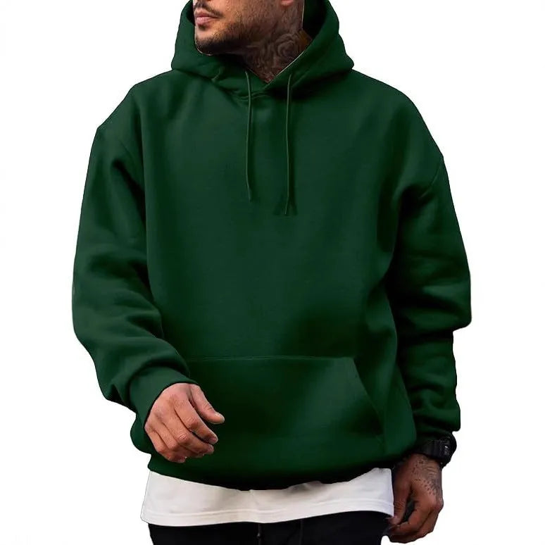 Polyester pullover hoodie with long sleeves available in eight colour options including black and navy blue for spring and autumn casual wear