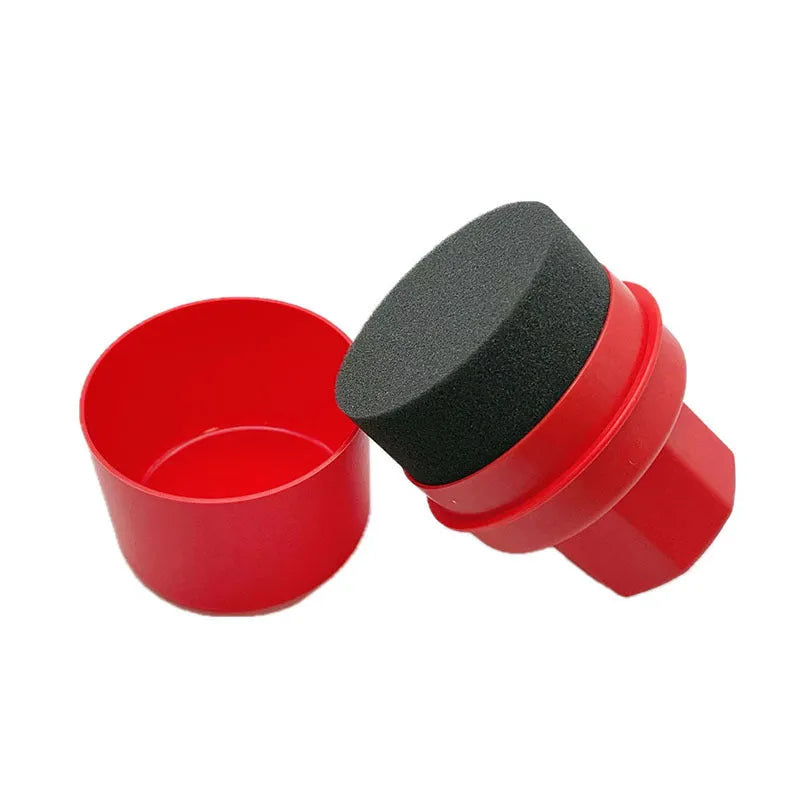 Handheld tyre polishing sponge brush with lid showing black radian hardened sponge option