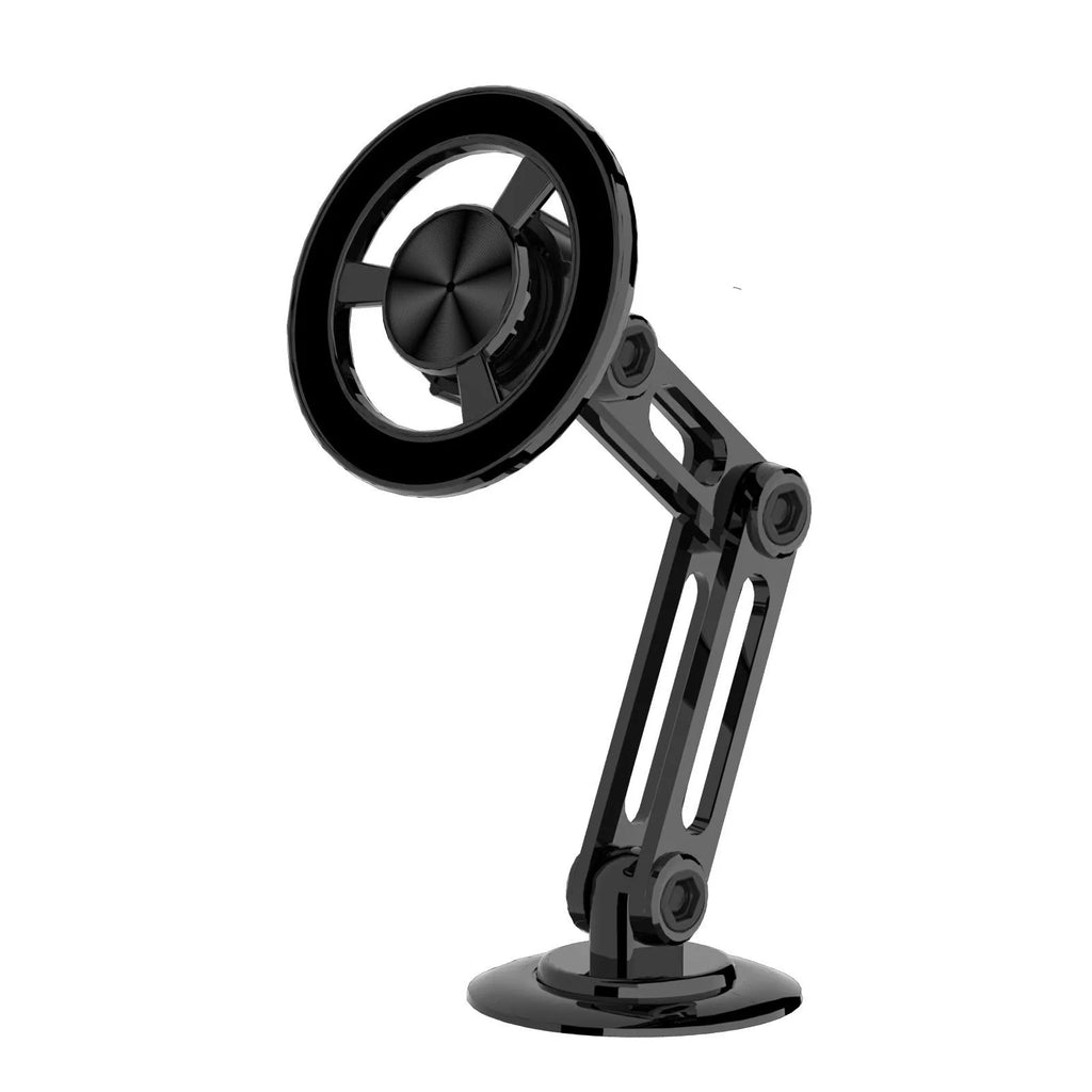 All-metal magnetic car phone holder with magnetic rings and adhesive pads in black colour
