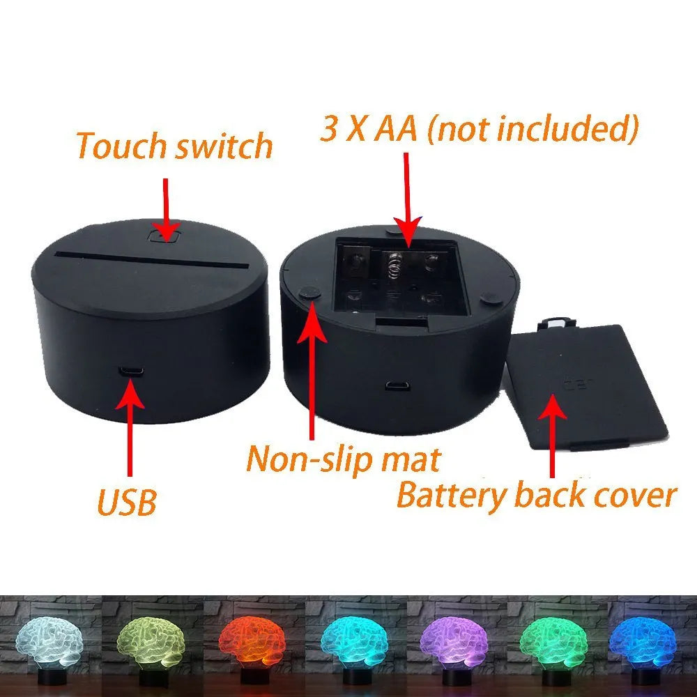 LED 3D acrylic illusion desk lamp with colourful remote control on a wooden table