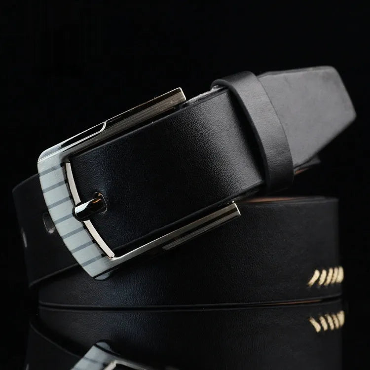 Men's retro threading casual belt with alloy pin buckle on imitation leather